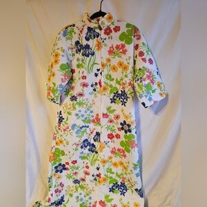 Floral print quilted nightgown with zipper pajamas house coat OS